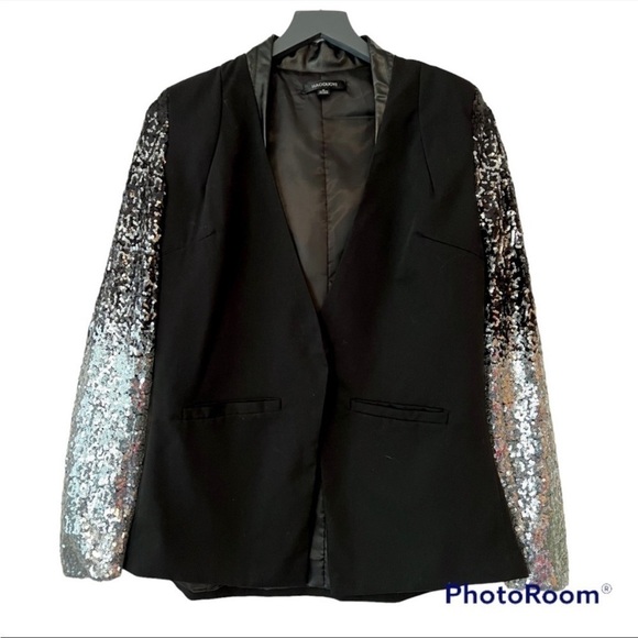 Haoduoyi Single Button Blazer with Ombre Sequin Sleeves & Faux Leather Collar SM - Picture 1 of 11